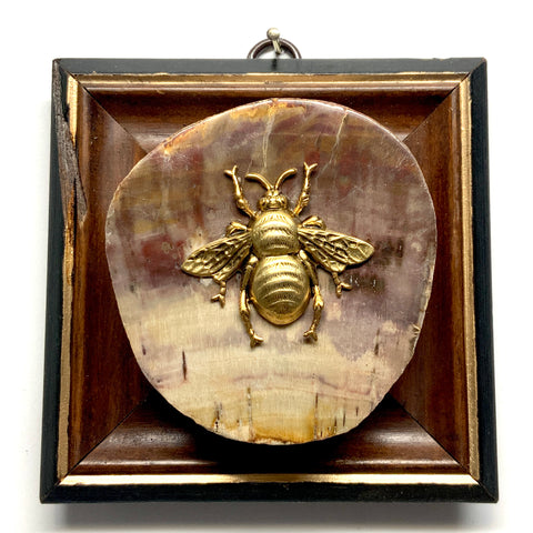 Wooden Frame with Grande Bee on Petrified Wood (4.25