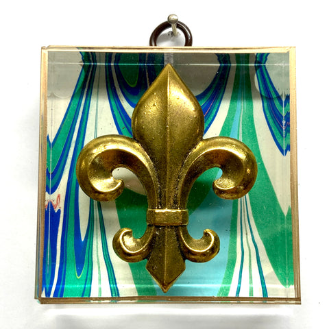 Marbled Paper backed Acrylic Frame with Fleur-de-lis / Slight Imperfections (2.75
