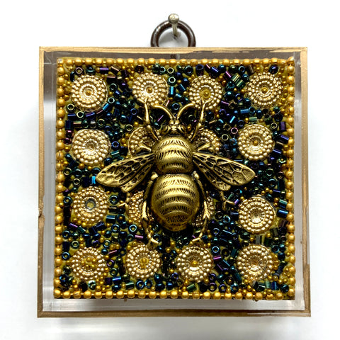 Acrylic Frame with Grande Bee on Blue Beaded Block / Slight Imperfections (2.75