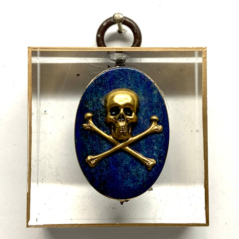 Acrylic Frame with Skull and Crossbones on Lapis / Slight Imperfections (2