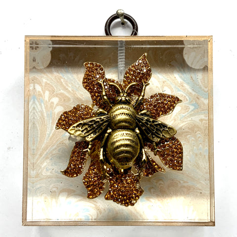 Marbled Paper backed Acrylic Frame with Grande Bee on Brooch / Slight Imperfections (2.75