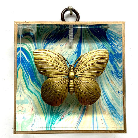 Marbled Paper backed Acrylic Frame with Butterfly / Slight Imperfections (2.75
