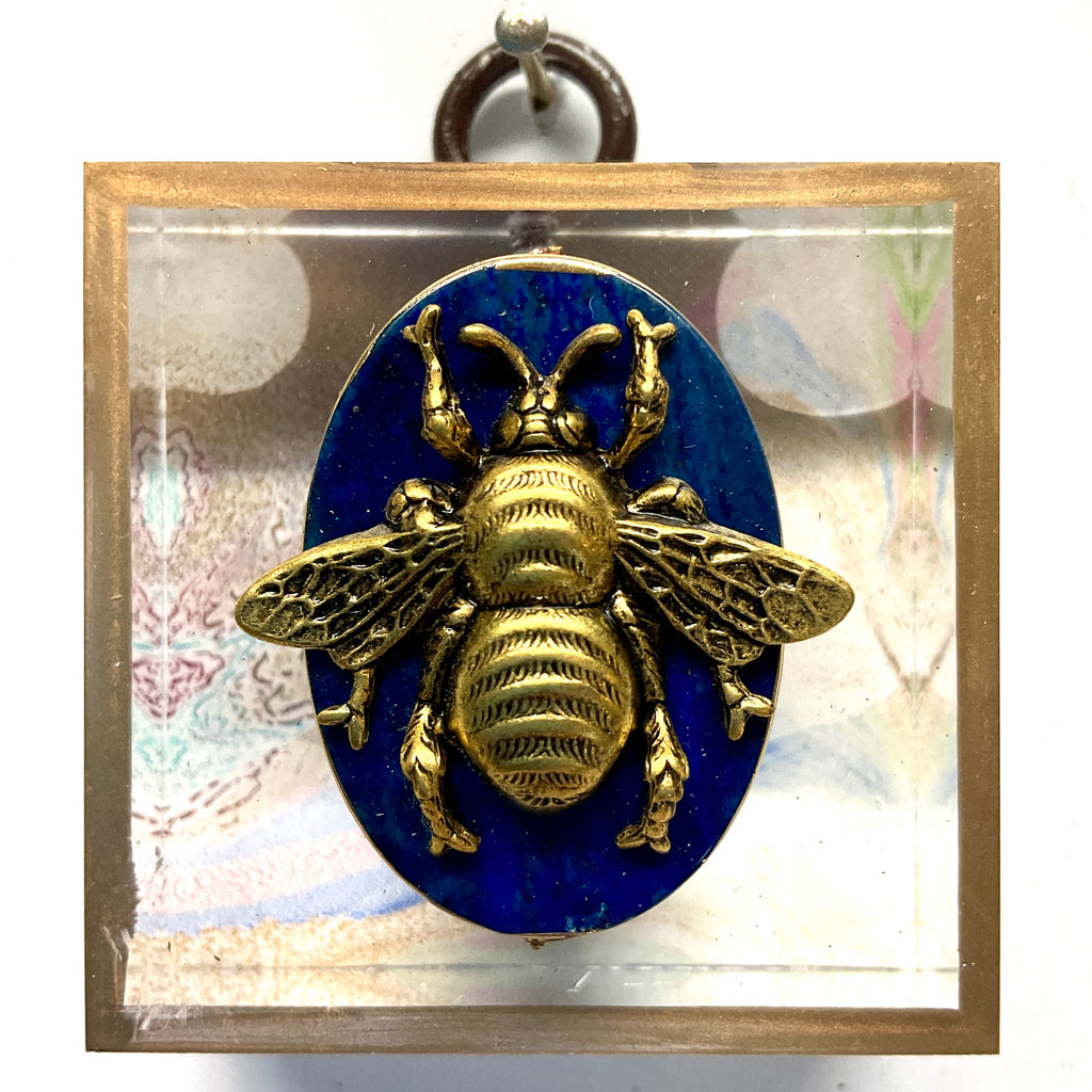 Acrylic Frame with Grande Bee on Lapis / Slight Imperfections (2