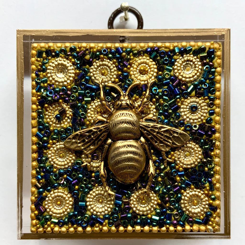 Lucite Acrylic Frame with Grande Bee on Beaded Block (3” wide) // Slight Imperfections