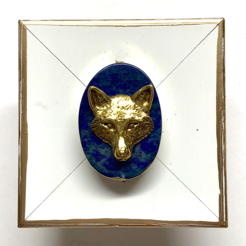 Modern Lacquered Frame with Fox on Lapis (2.5” wide)