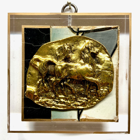 Lucite Acrylic Frame with Horses on Coromandel (4” wide) // Slight Imperfections