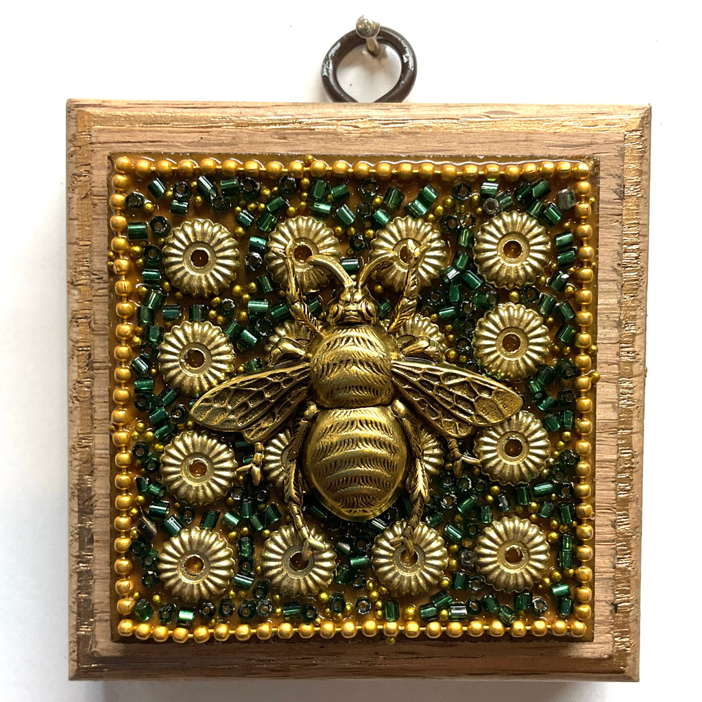 Wooden Frame with Grande Bee on Beaded Block (3.25