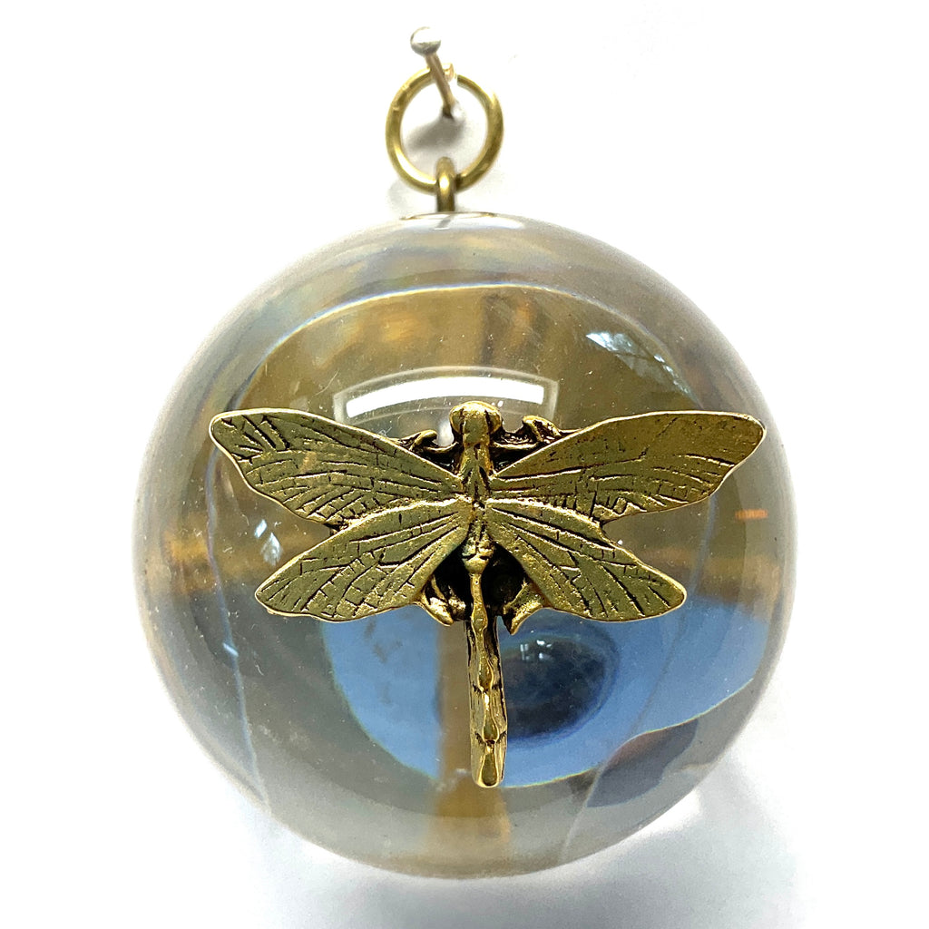 Acrylic Orb with Dragonfly on Silver Mylar (2.5” wide)