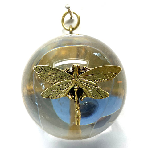 Acrylic Orb with Dragonfly on Silver Mylar (2.5” wide)
