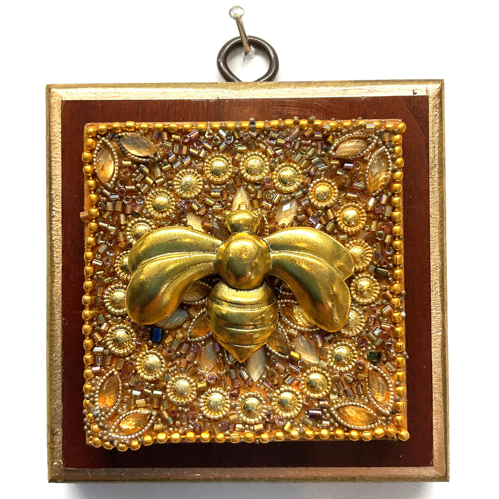 Wooden Frame with Deco Bee on Beaded Block (3.5” wide)