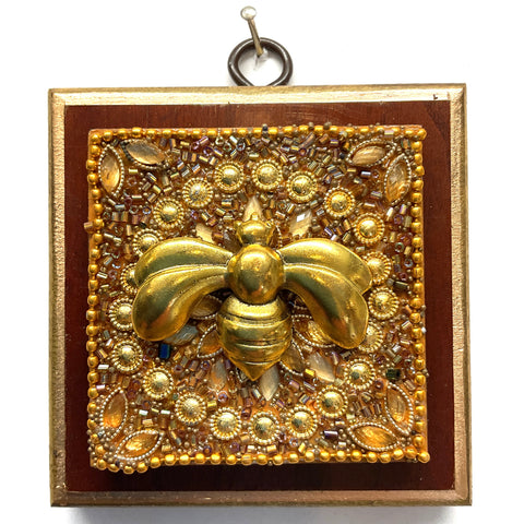 Wooden Frame with Deco Bee on Beaded Block (3.5” wide)