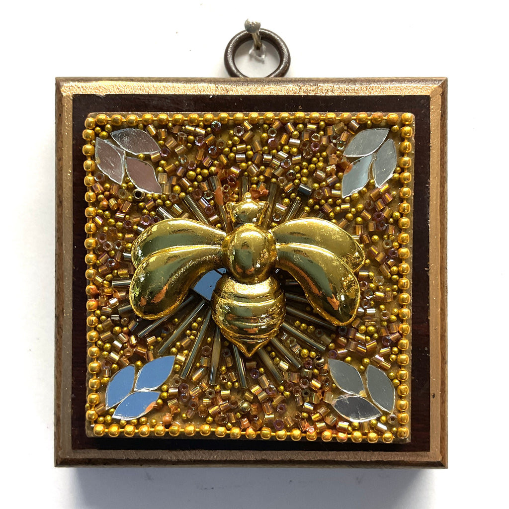 Wooden Frame with Deco Bee on Beaded Block (3.5” wide)