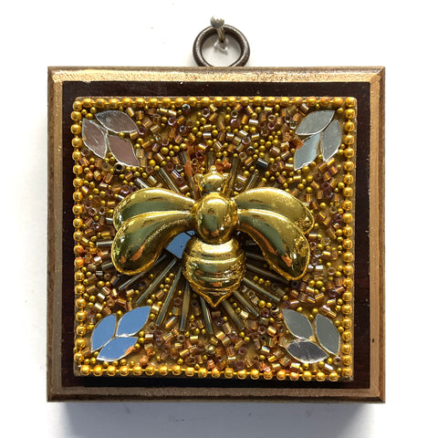 Wooden Frame with Deco Bee on Beaded Block (3.5” wide)