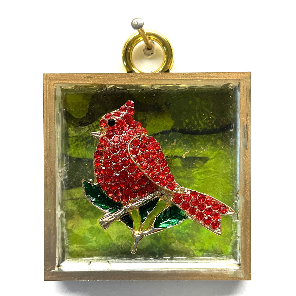 Acrylic Frame with Cardinal on Marbled Paper Slight Imperfections (2” wide)