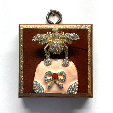 Wooden Frame with Sparkle Bee on Handbag (2.5” wide)
