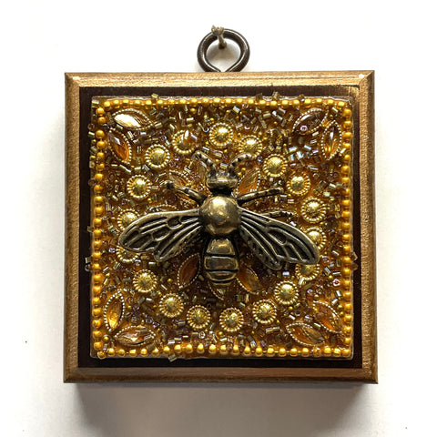 Wooden Frame with Bee on Beaded Block (3” wide)
