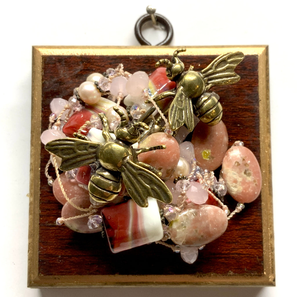 Wooden Frame with Bees on Necklace (3.25