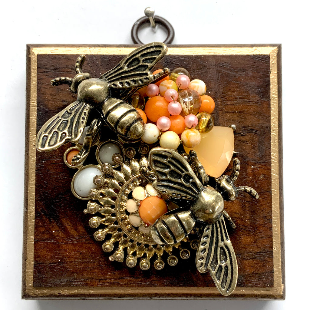Wooden Frame with Bees on Brooch (3.25