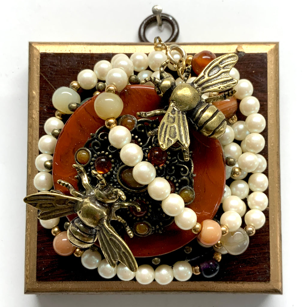Wooden Frame with Bees on Necklace (3.25