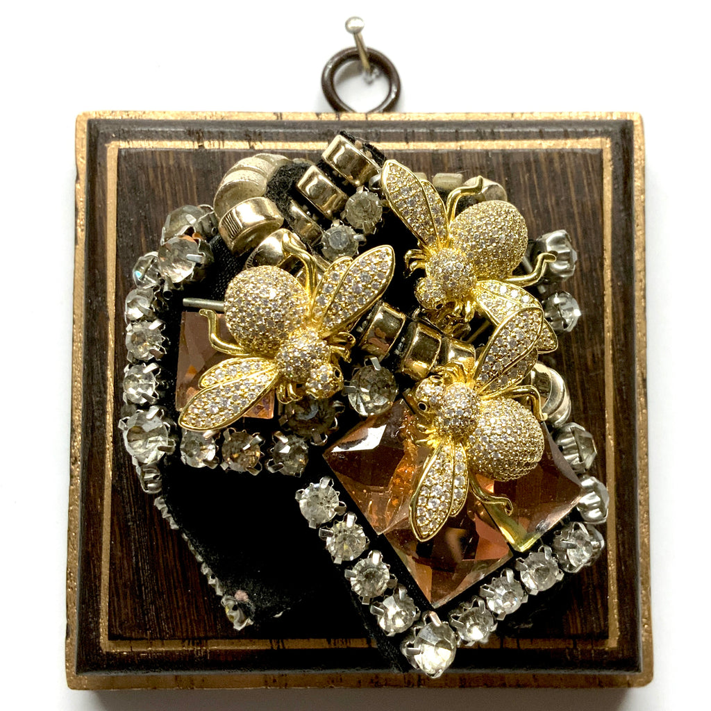 Wooden Frame with Sparkle Bees on Necklace (4