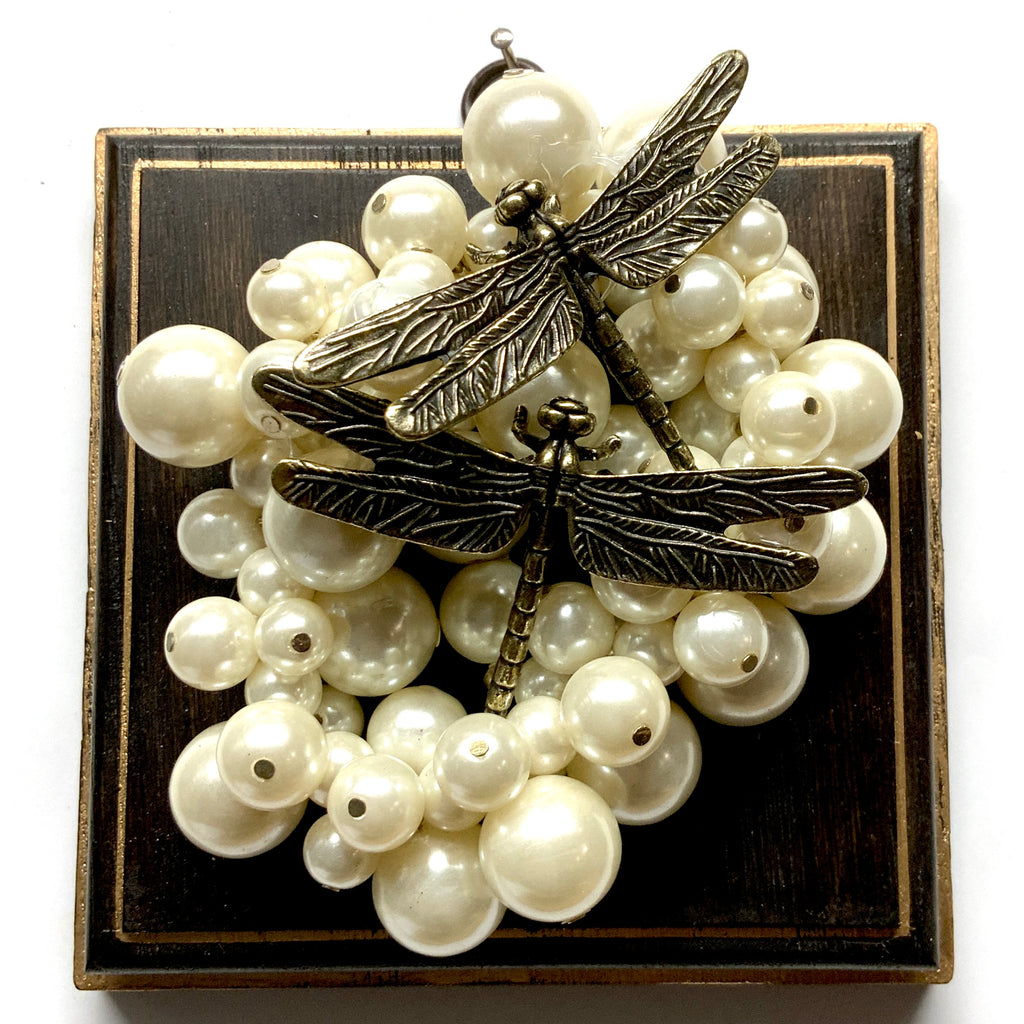 Wooden Frame with Dragonflies on Pearls (5