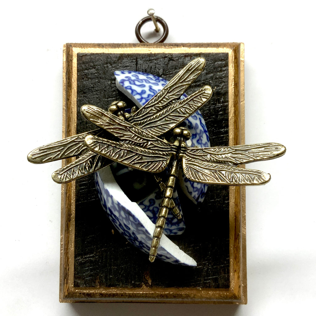 Bourbon Barrel Frame with Dragonflies on Ceramic Ball Pieces (3.25