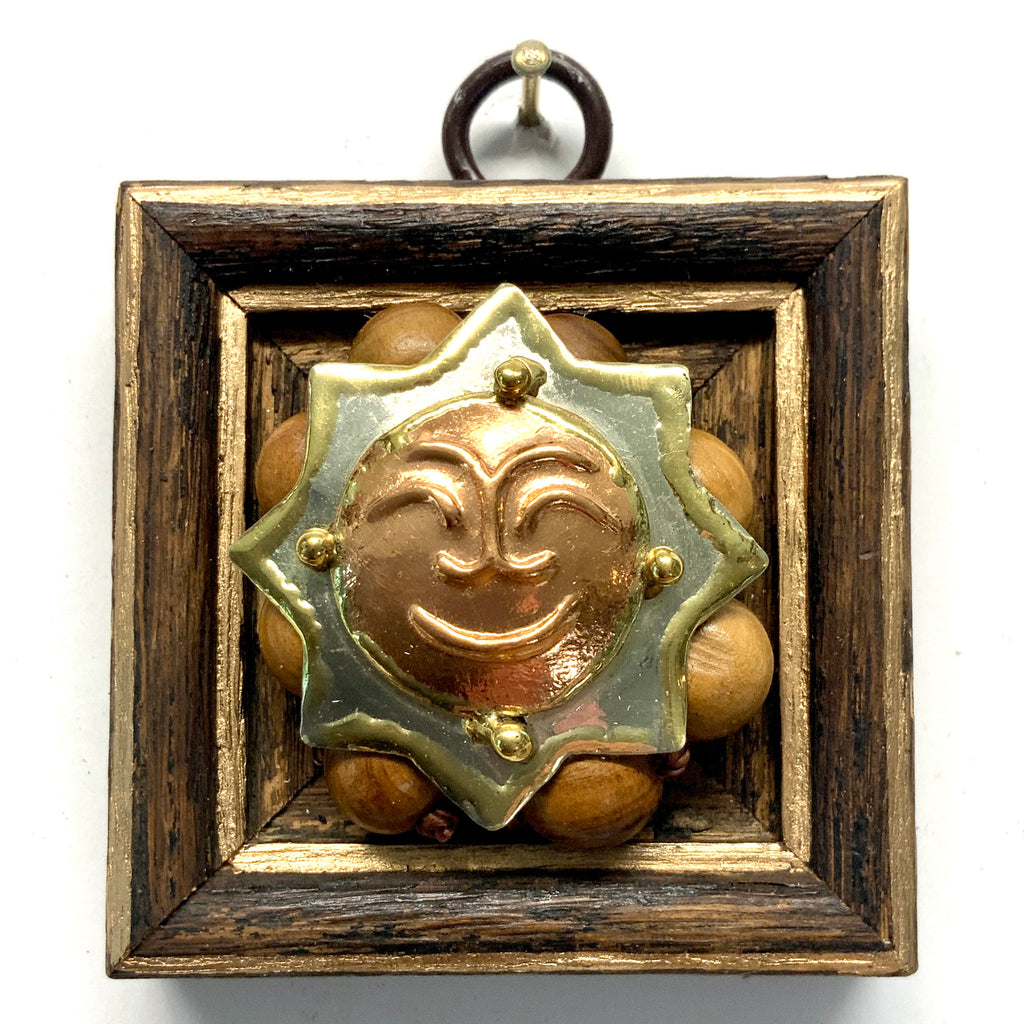 Wooden Frame with Vintage Sun Brooch (2.5” wide)