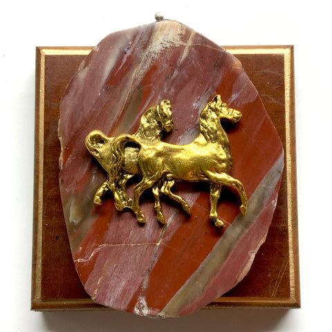 Wooden Frame with Horses on Petrified Wood (4
