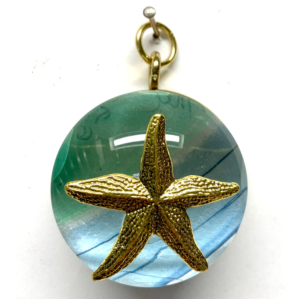 Acrylic Dome Frame with Starfish on Marbled Paper / Slight Imperfections (2