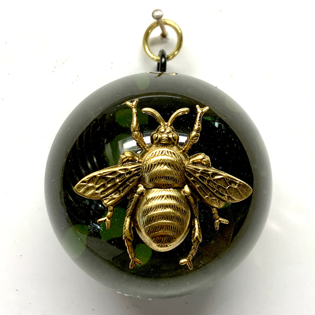 Acrylic Dome Frame with Grande Bee on Marbled Paper / Slight Imperfections (2.5