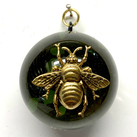 Acrylic Dome Frame with Grande Bee on Marbled Paper / Slight Imperfections (2.5