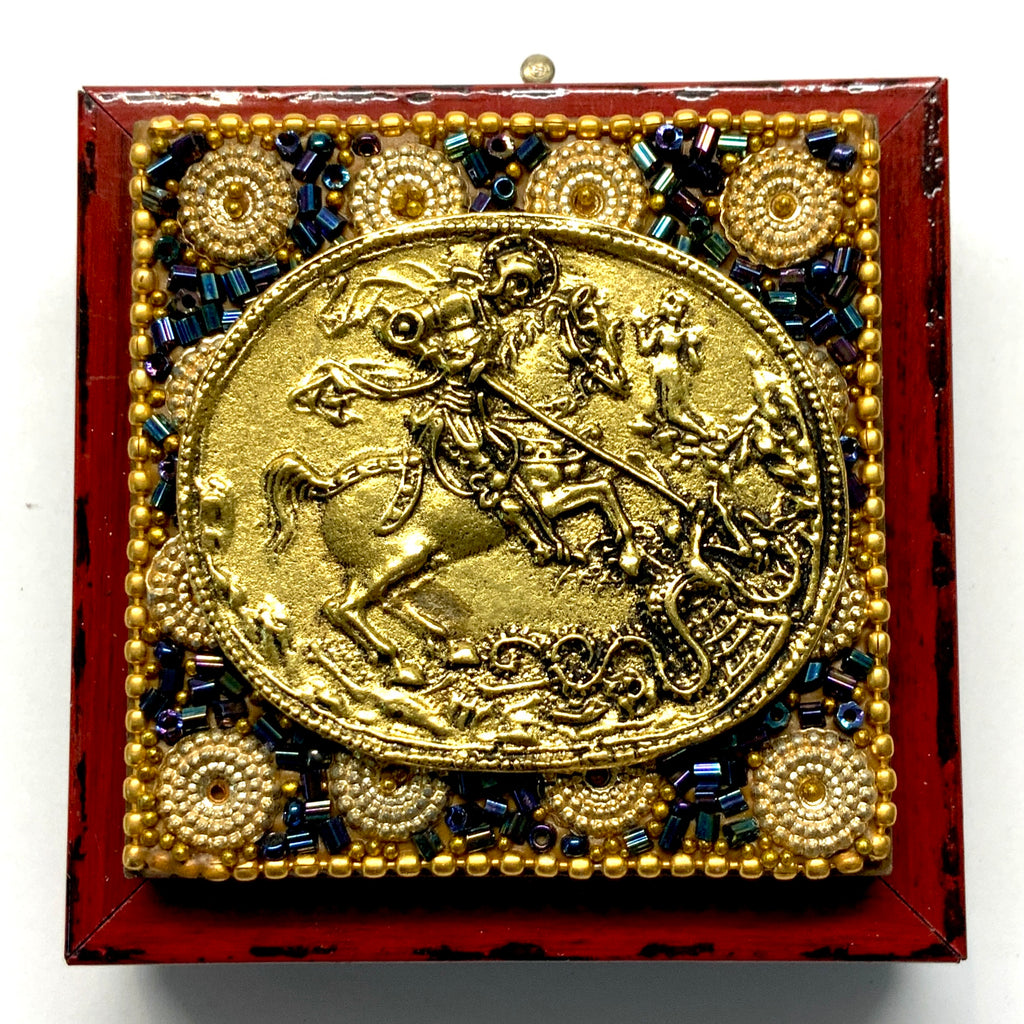 Modern Lacquered Frame with Saint George and the Dragon on Beaded Block (3” wide)
