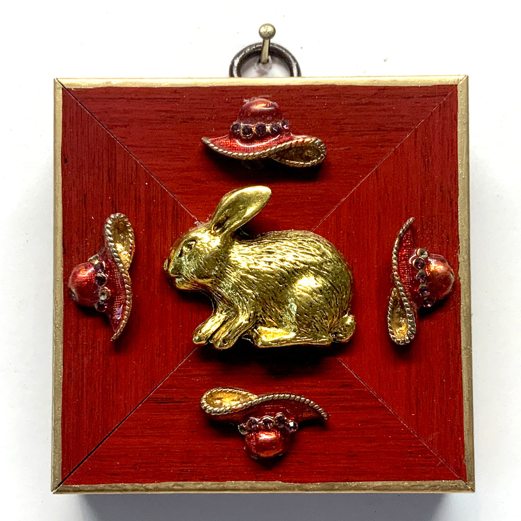 Modern Lacquered Frame with Bunny and Hats (3” wide)