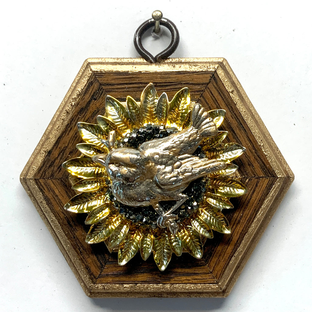 Wooden Frame with Bird on Brooch (3.5” wide)