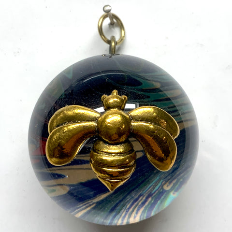Acrylic Dome Frame with Deco Bee on Marbled Paper / Slight Imperfections (2.5