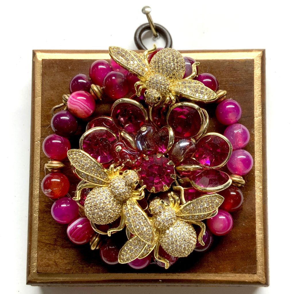 Wooden Frame with Sparkle Bees on Necklace (3.25