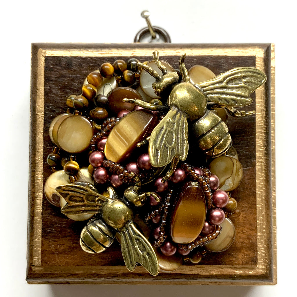 Wooden Frame with Bees on Necklace (3.25