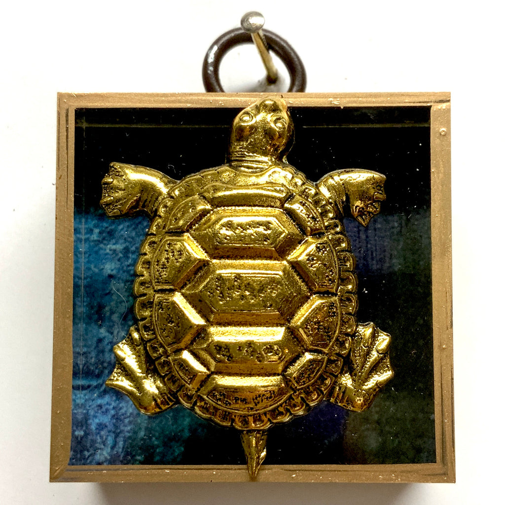 Acrylic Frame with Turtle on Marbled Paper / Slight Imperfections (2