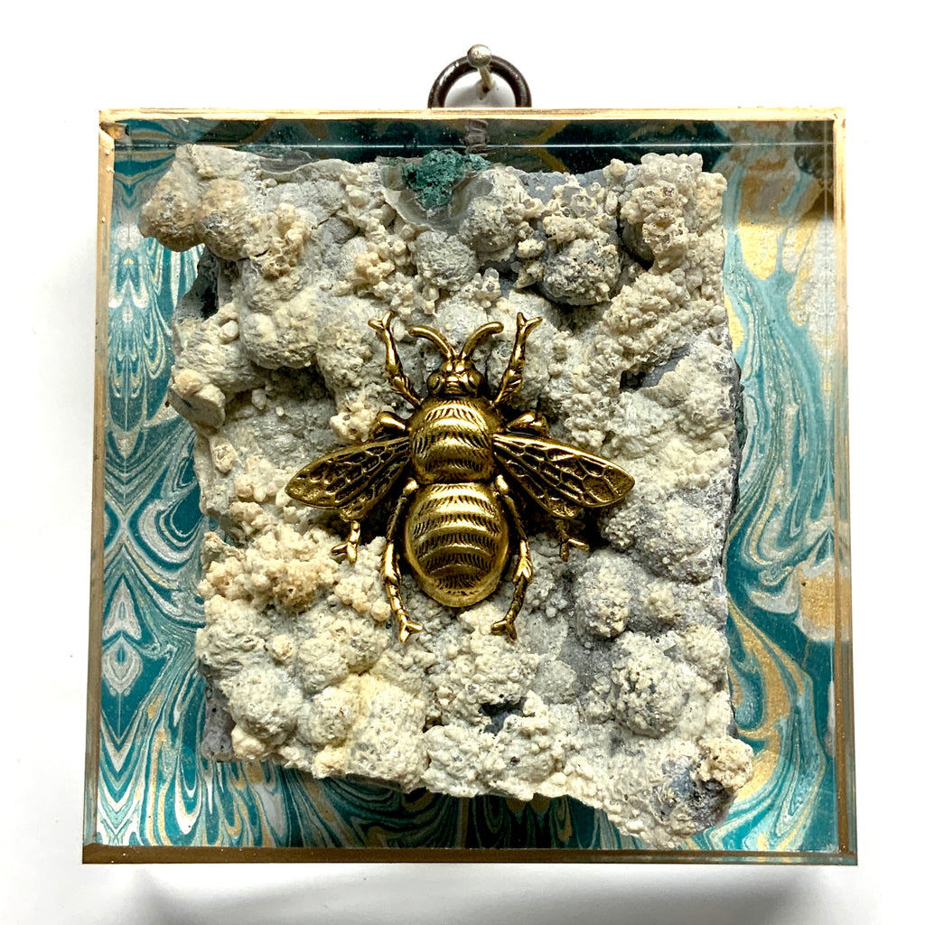 Acrylic Frame with Grande Bee and Stone on Marbled Paper / Slight Imperfections (4