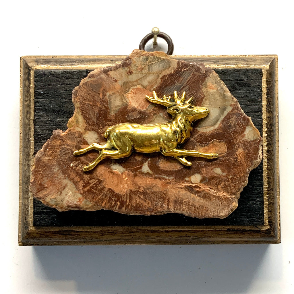 Bourbon Barrel Frame with Stag on Petrified Wood Piece (4” wide)