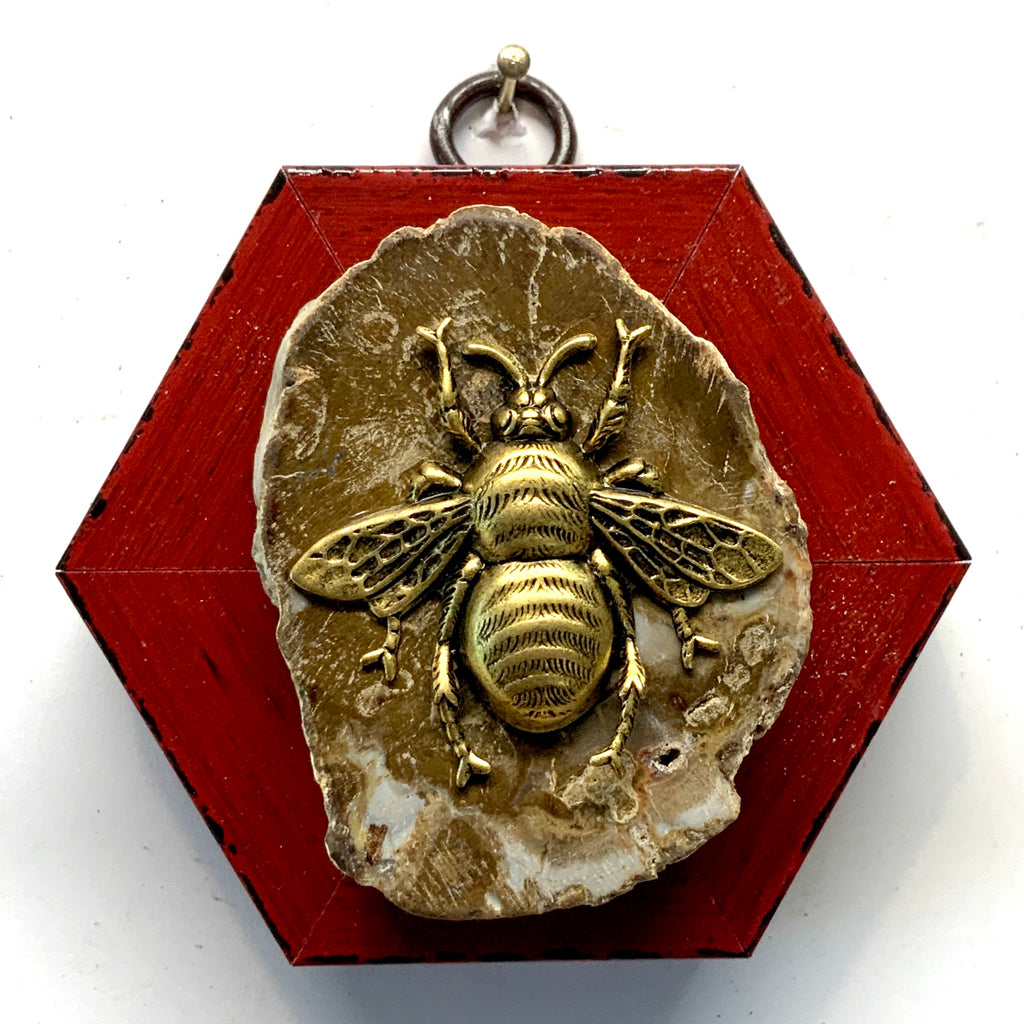Modern Lacquered Frame with Grande Bee on Petrified Wood Piece (3.25” wide)