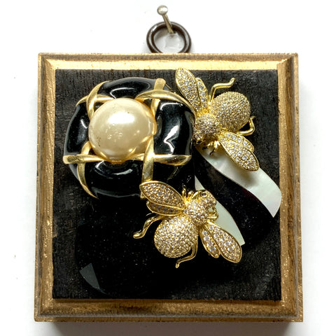 Bourbon Barrel Frame with Sparkle Bees on Brooch (3.25