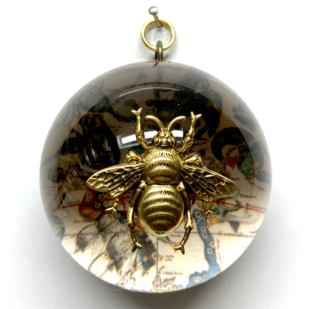 Acrylic Dome Frame with Grande Bee on Marbled Paper / Slight Imperfections (3