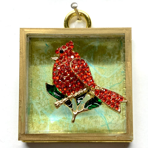 Acrylic Frame with Cardinal on Marbled Paper / Slight Imperfections (2