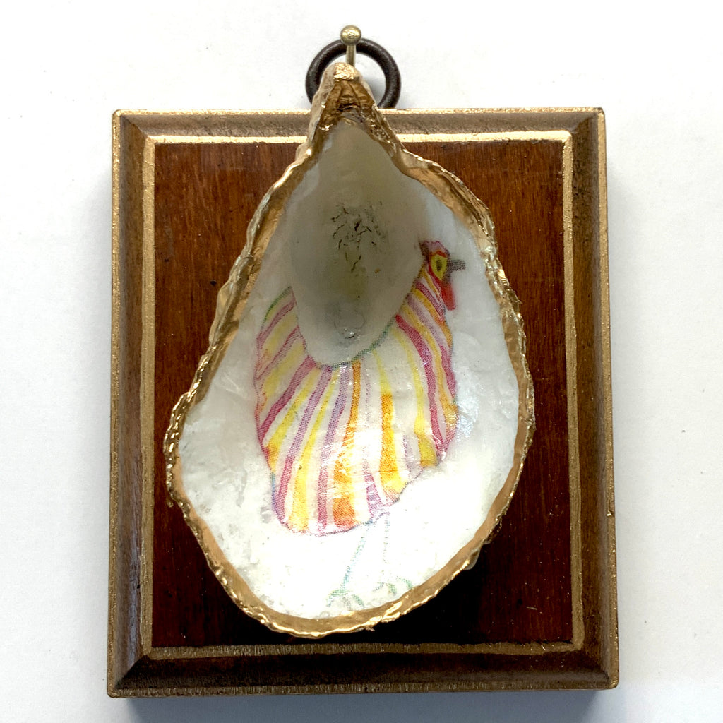 Mahogany Frame with Funky Chicken Oyster Shell (2.75” wide)