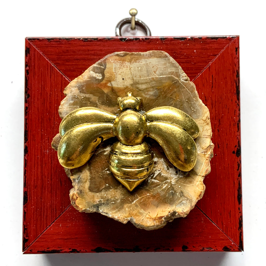 Modern Lacquered Frame with Bee on Petrified Wood Piece (2.75” wide)