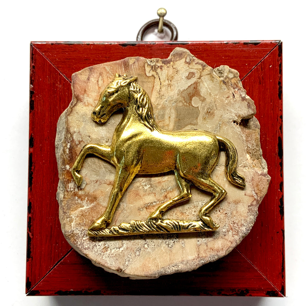 Modern Lacquered Frame with Horse on Petrified Wood Piece (2.75” wide)