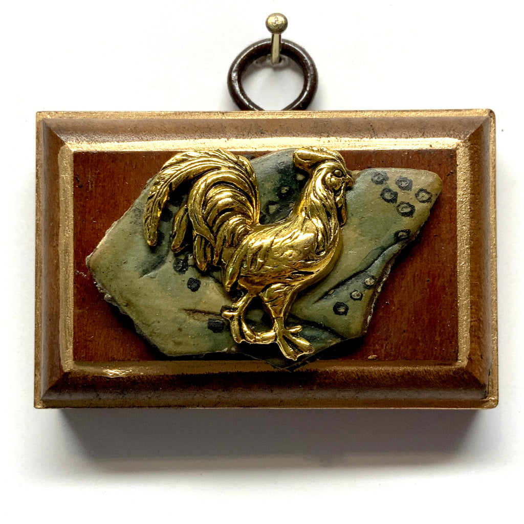 Mahogany Frame with Rooster on Antique Jade (2.75” wide)
