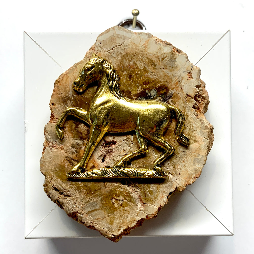 Modern Lacquered Frame with Horse on Petrified Wood Piece (3” wide)