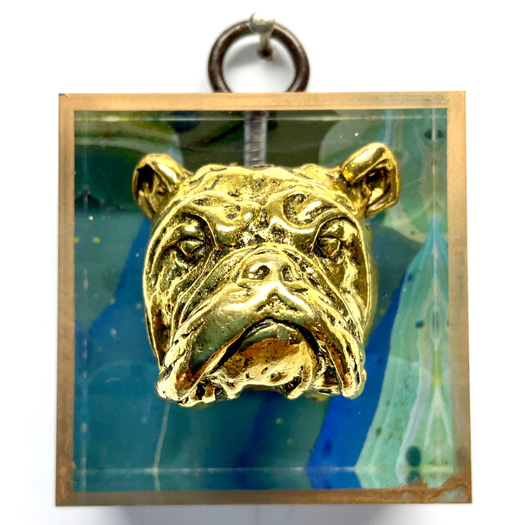 Acrylic Frame with Bulldog on Marbled Paper / Slight Imperfections (2